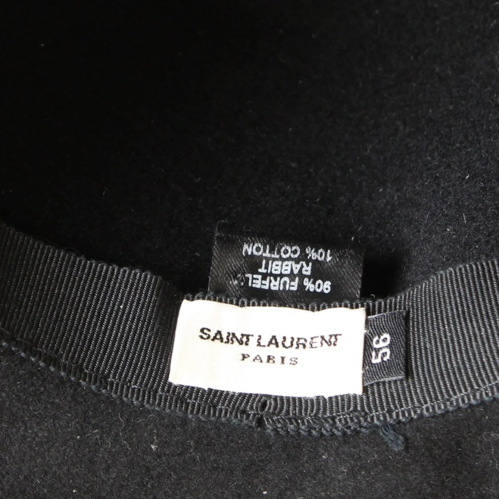 Saint Laurent Hat Wide Brim Oversized Black Rabbit Fur Felt Hedi Slimane Size 56
